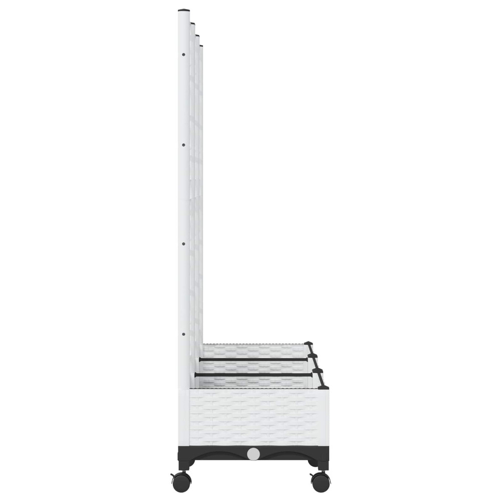 Produktbild för Trädgårdsplanterare med spaljé och hjul Vit 120 x 40 x 131,5 cm