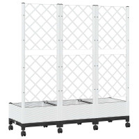 Produktbild för Trädgårdsplanterare med spaljé och hjul Vit 120 x 40 x 131,5 cm