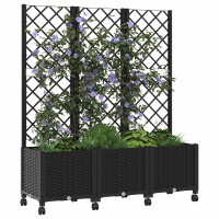 Produktbild för Trädgårdsplanterare med spaljé och hjul Svart 120 x 40 x 146 cm