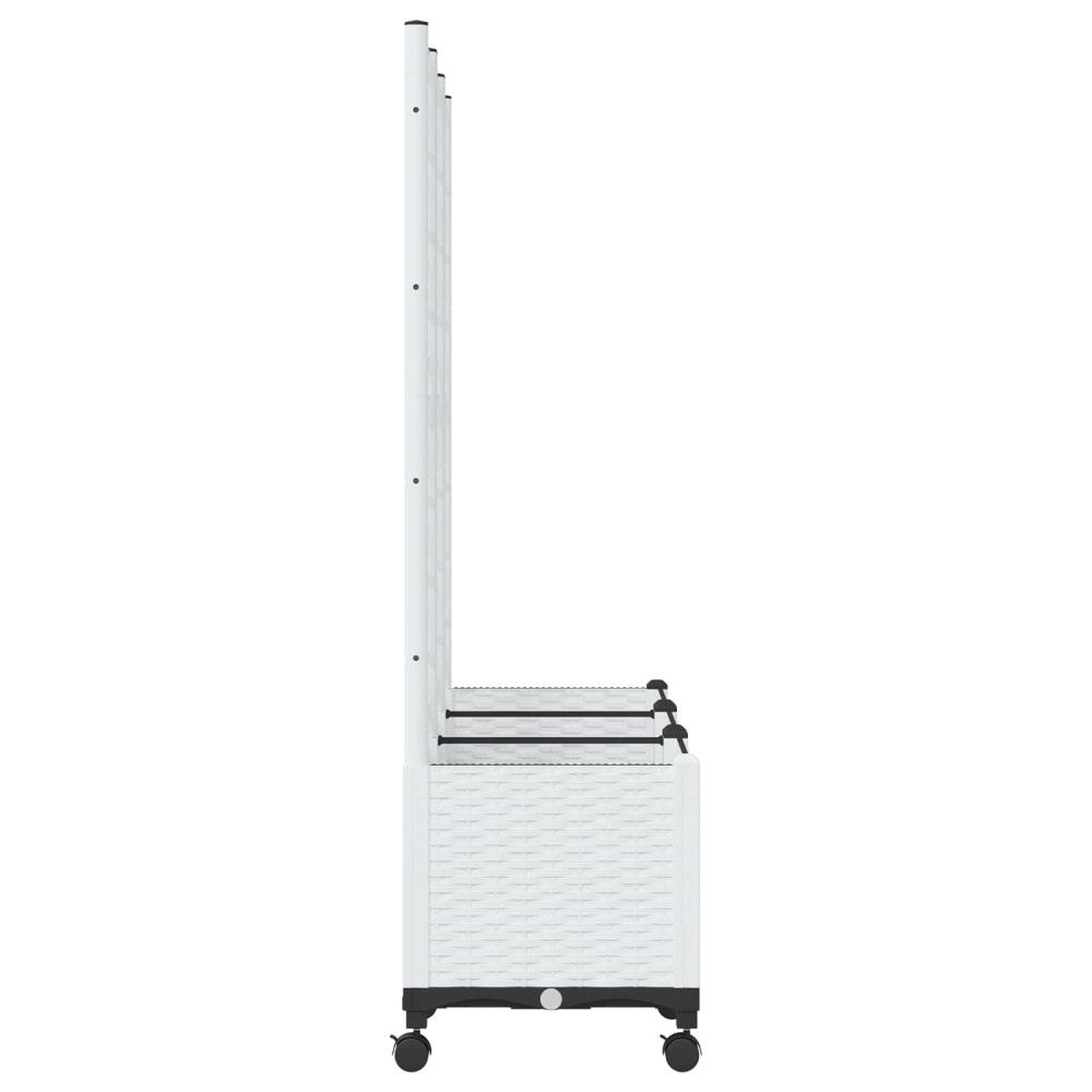 Produktbild för Trädgårdsplanterare med spaljé och hjul Vit 120 x 40 x 146 cm