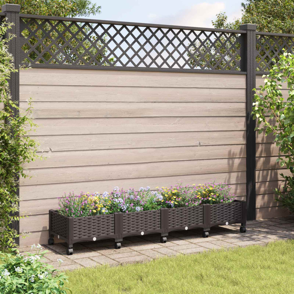 Produktbild för Trädgårdsplanterare med hjul Brun 160 x 40 x 29 cm PP
