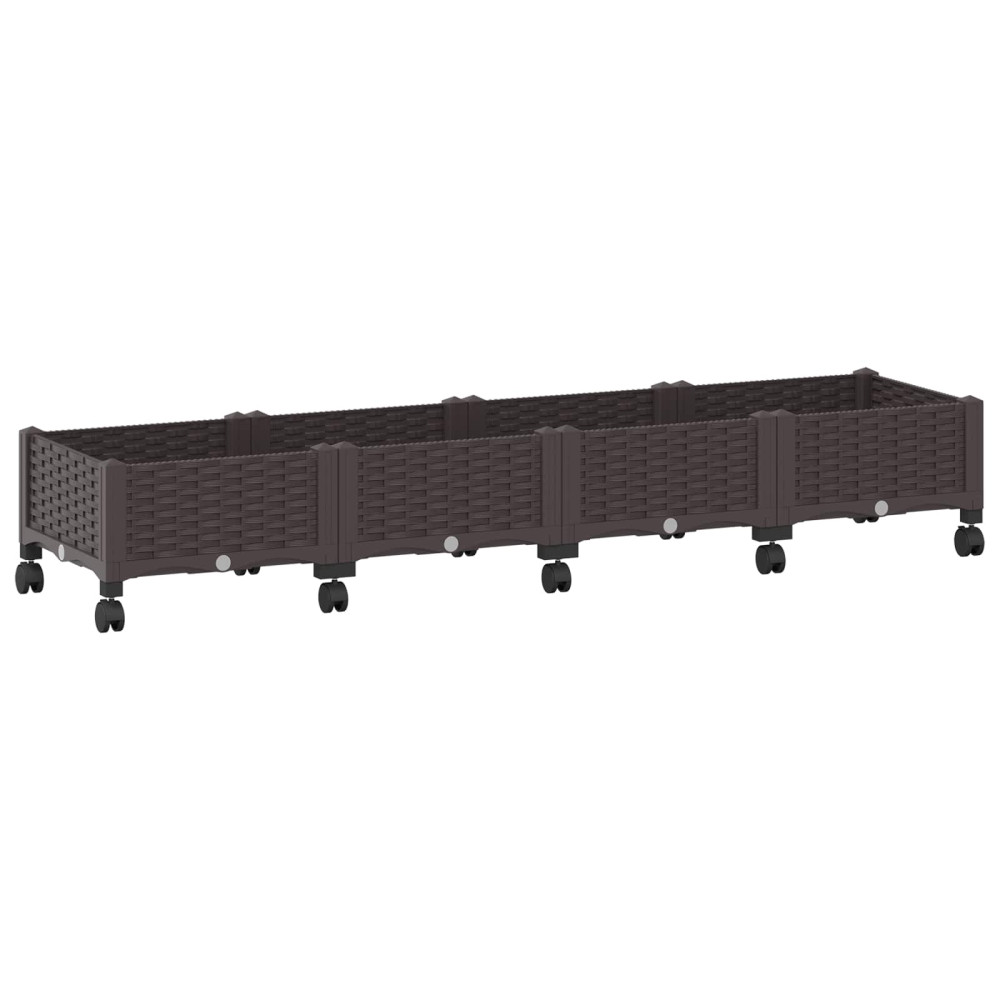 Produktbild för Trädgårdsplanterare med hjul Brun 160 x 40 x 29 cm PP