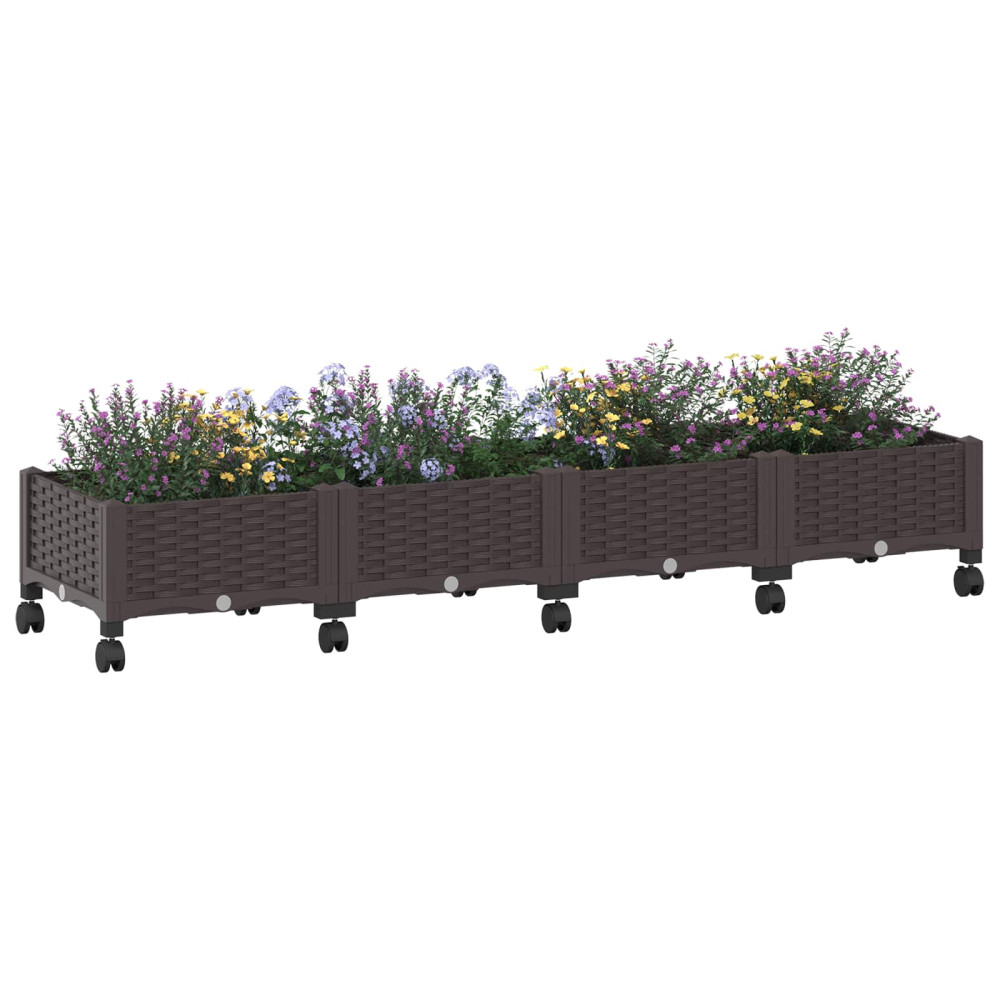 Produktbild för Trädgårdsplanterare med hjul Brun 160 x 40 x 29 cm PP