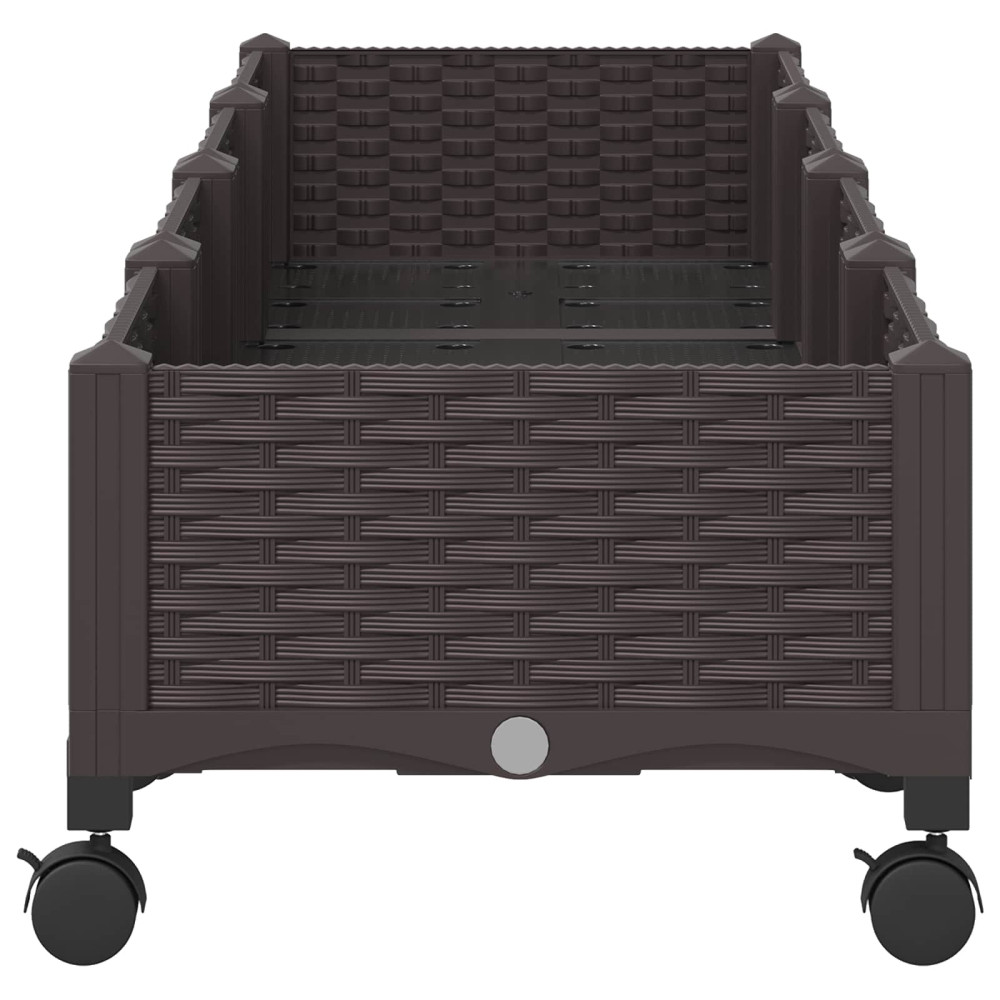 Produktbild för Trädgårdsplanterare med hjul Brun 160 x 40 x 29 cm PP