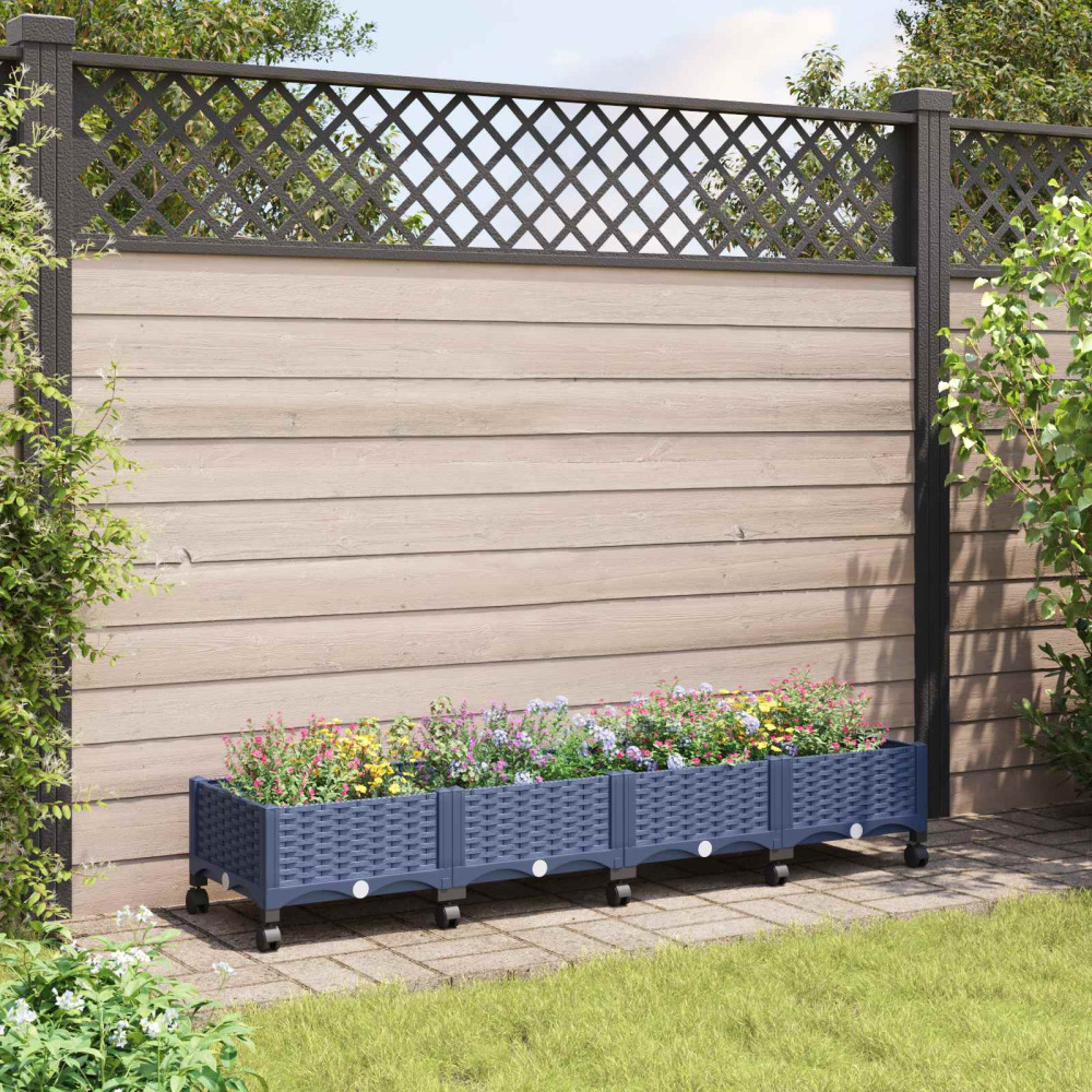 Produktbild för Trädgårdsplanterare med hjul Blå Grå 160 x 40 x 33 cm PP