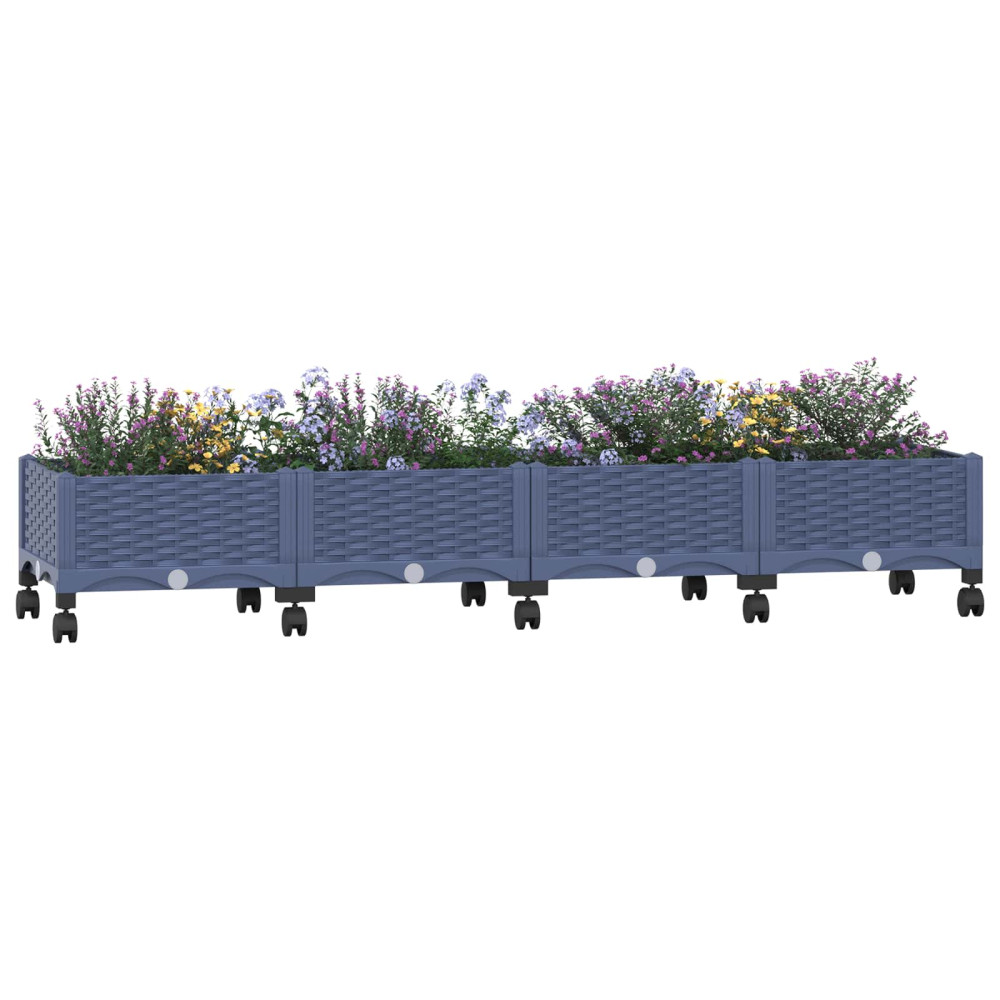 Produktbild för Trädgårdsplanterare med hjul Blå Grå 160 x 40 x 33 cm PP