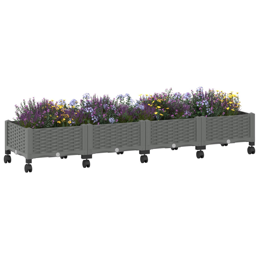 Produktbild för Trädgårdsplanterare med hjul Ljusgrå 160 x 40 x 33 cm PP