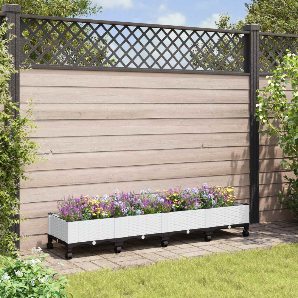 Produktbild för Trädgårdsplanterare med hjul Vit 160 x 40 x 33 cm PP