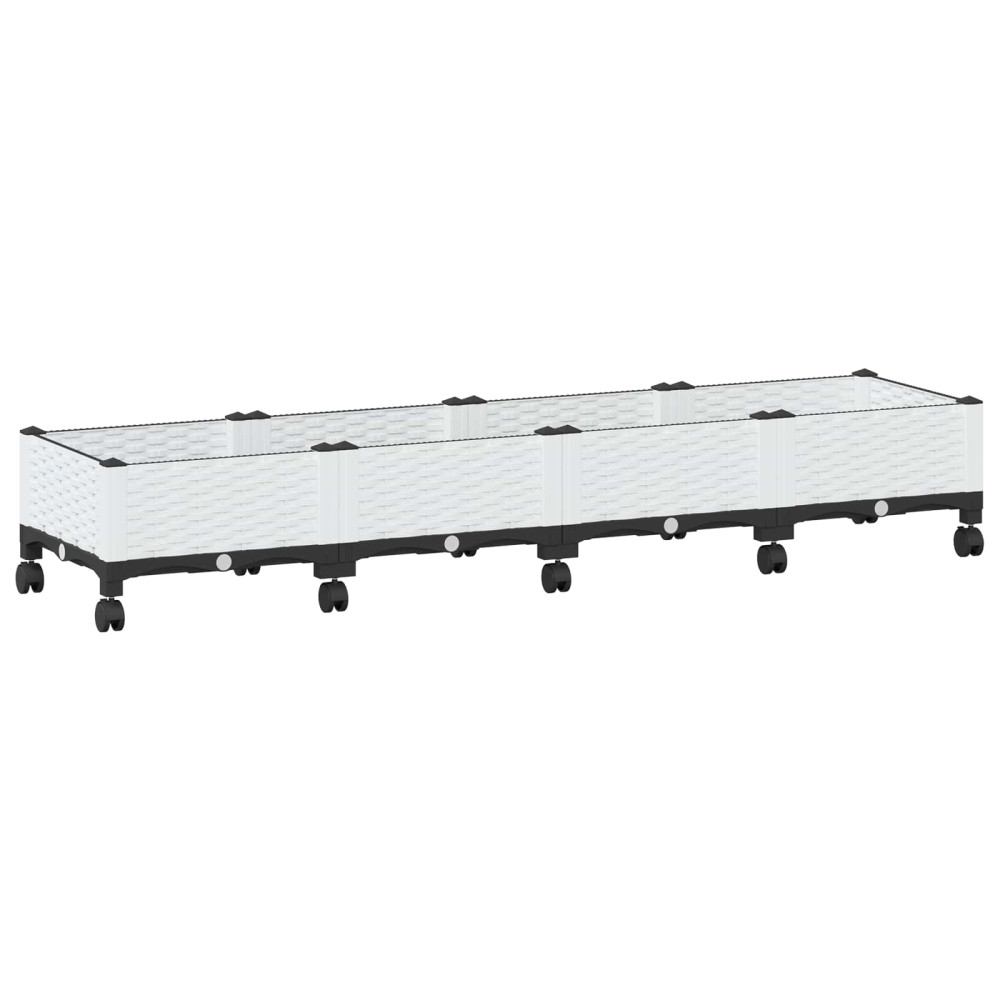 Produktbild för Trädgårdsplanterare med hjul Vit 160 x 40 x 33 cm PP