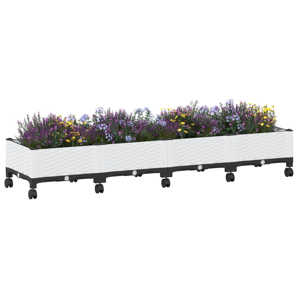 Produktbild för Trädgårdsplanterare med hjul Vit 160 x 40 x 33 cm PP
