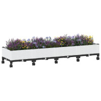 Produktbild för Trädgårdsplanterare med hjul Vit 160 x 40 x 33 cm PP