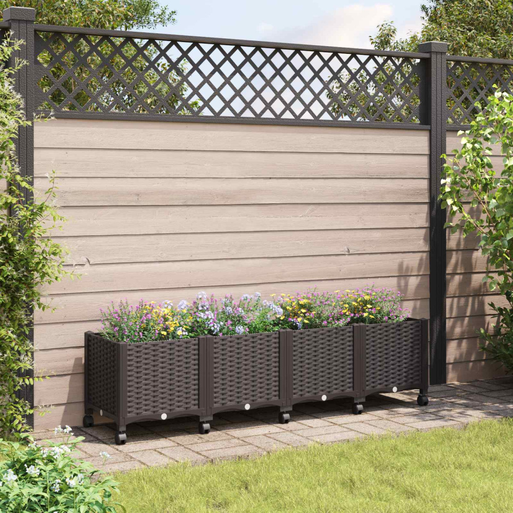 Produktbild för Trädgårdsplanterare med hjul Brun 160 x 40 x 44 cm PP