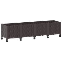 Produktbild för Trädgårdsplanterare med hjul Brun 160 x 40 x 44 cm PP