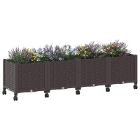 Produktbild för Trädgårdsplanterare med hjul Brun 160 x 40 x 44 cm PP