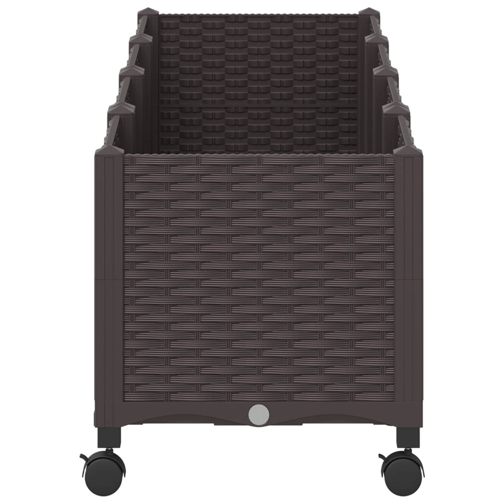 Produktbild för Trädgårdsplanterare med hjul Brun 160 x 40 x 44 cm PP