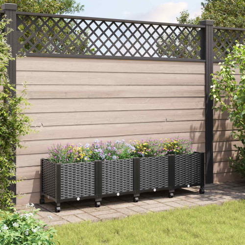 vidaXL Trädgårdsplanterare med hjul Svart 160 x 40 x 44 cm PP