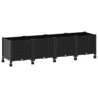 Produktbild för Trädgårdsplanterare med hjul Svart 160 x 40 x 44 cm PP