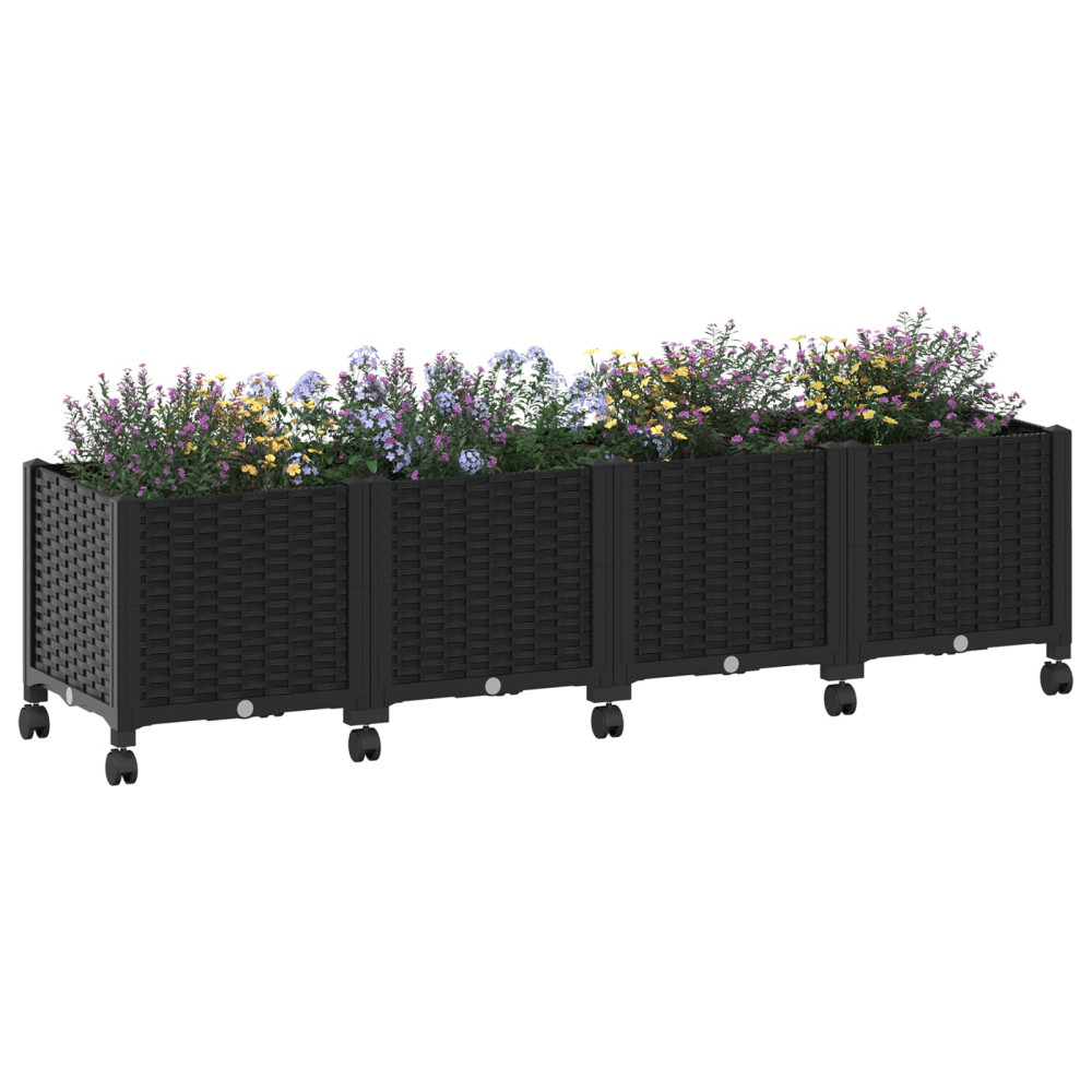 Produktbild för Trädgårdsplanterare med hjul Svart 160 x 40 x 44 cm PP