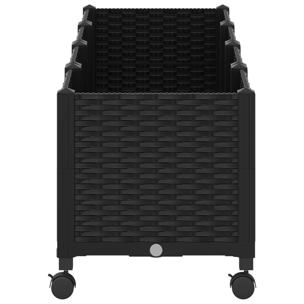 Produktbild för Trädgårdsplanterare med hjul Svart 160 x 40 x 44 cm PP