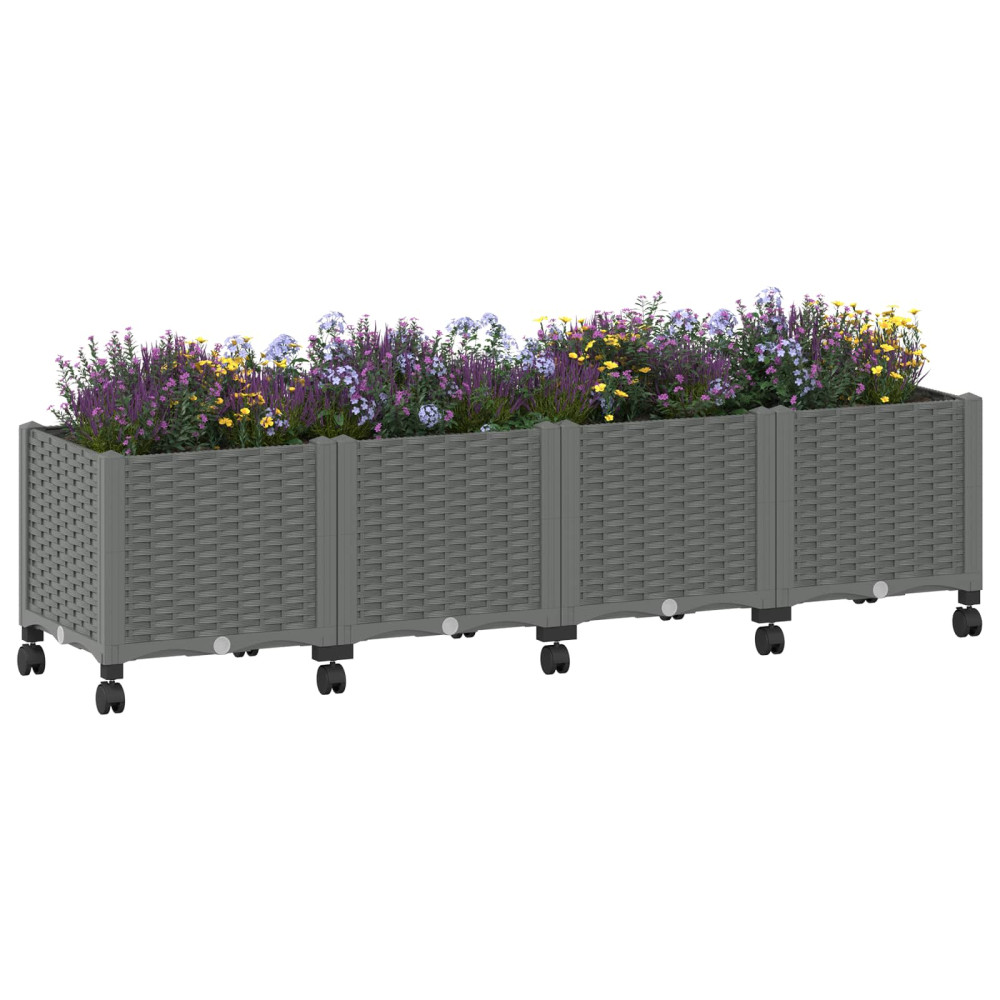Produktbild för Trädgårdsplanterare med hjul Ljusgrå 160 x 40 x 48 cm PP