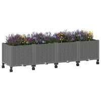 Produktbild för Trädgårdsplanterare med hjul Ljusgrå 160 x 40 x 48 cm PP