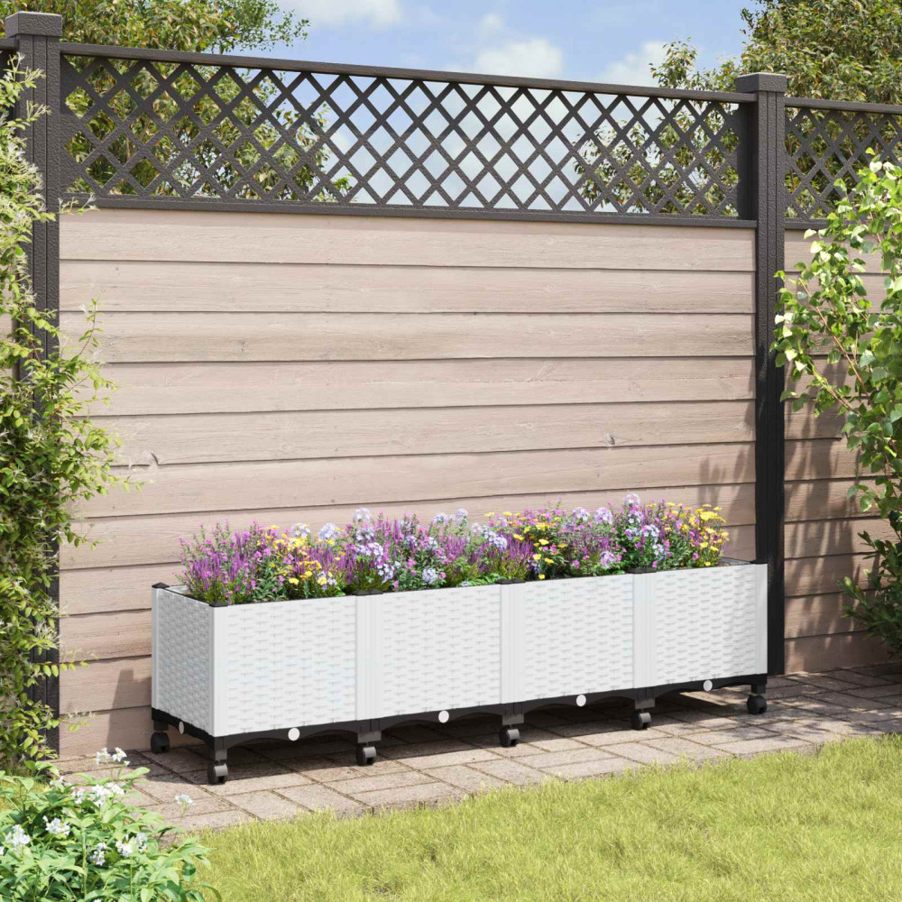 Produktbild för Trädgårdsplanterare med hjul Vit 160 x 40 x 48 cm PP