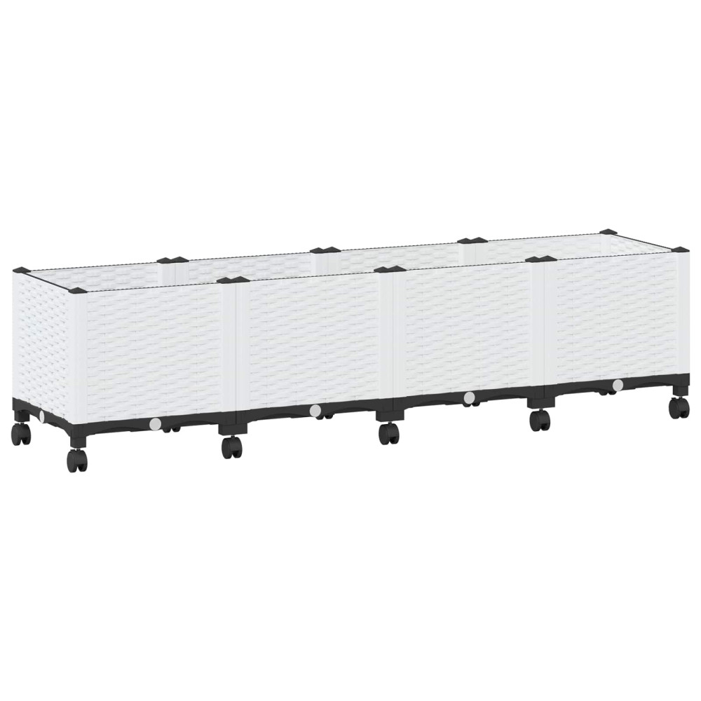 Produktbild för Trädgårdsplanterare med hjul Vit 160 x 40 x 48 cm PP