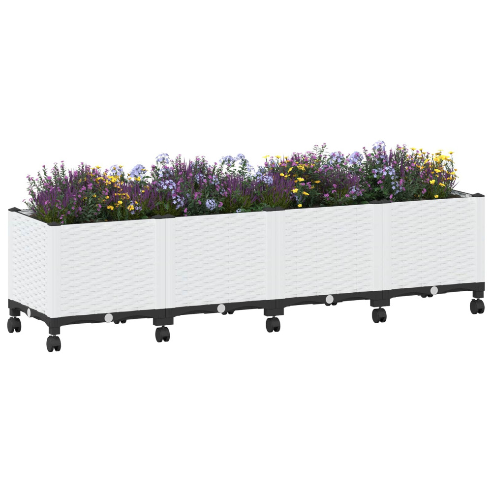 Produktbild för Trädgårdsplanterare med hjul Vit 160 x 40 x 48 cm PP
