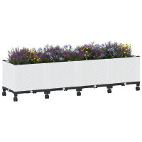 Produktbild för Trädgårdsplanterare med hjul Vit 160 x 40 x 48 cm PP