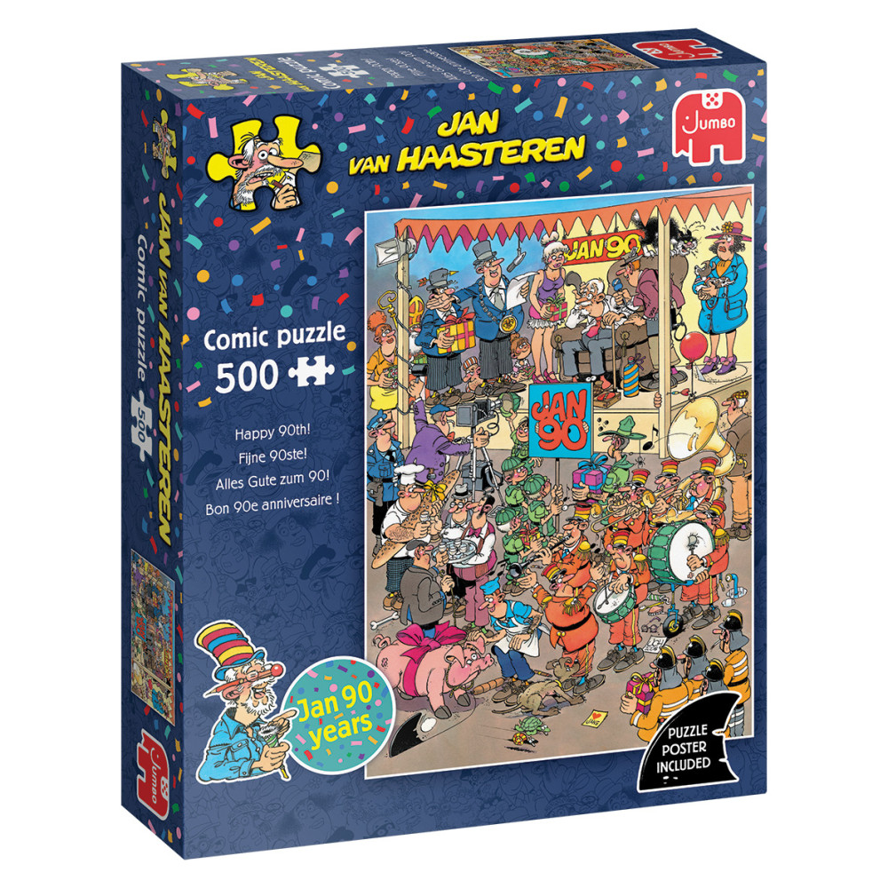Produktbild för Jan van Haasteren Pussel - Happy 90th! 500 bitar