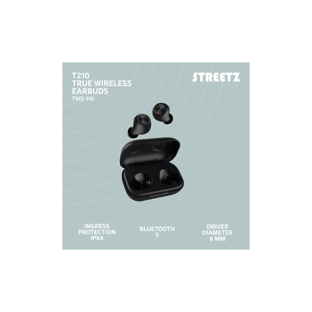 Produktbild för Streetz Trådlösa in-ear hörlurar med laddningetui, BT 5, TWS...