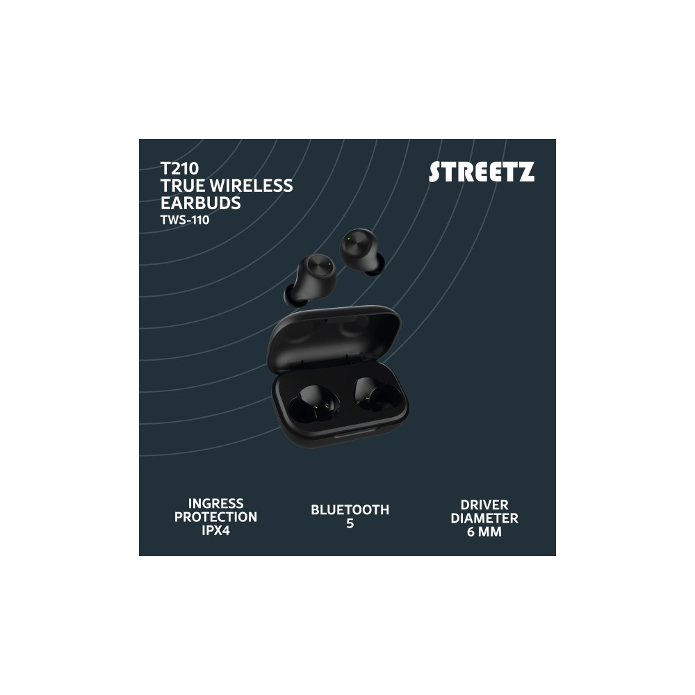 Produktbild för Streetz Trådlösa in-ear hörlurar med laddningetui, BT 5, TWS...