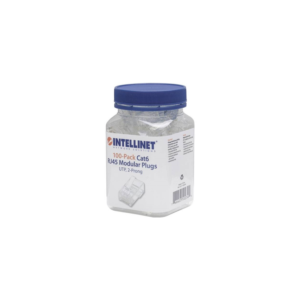 Produktbild för Intellinet RJ45 Modular Plugs, Cat6, UTP, 2-prong, for stran...