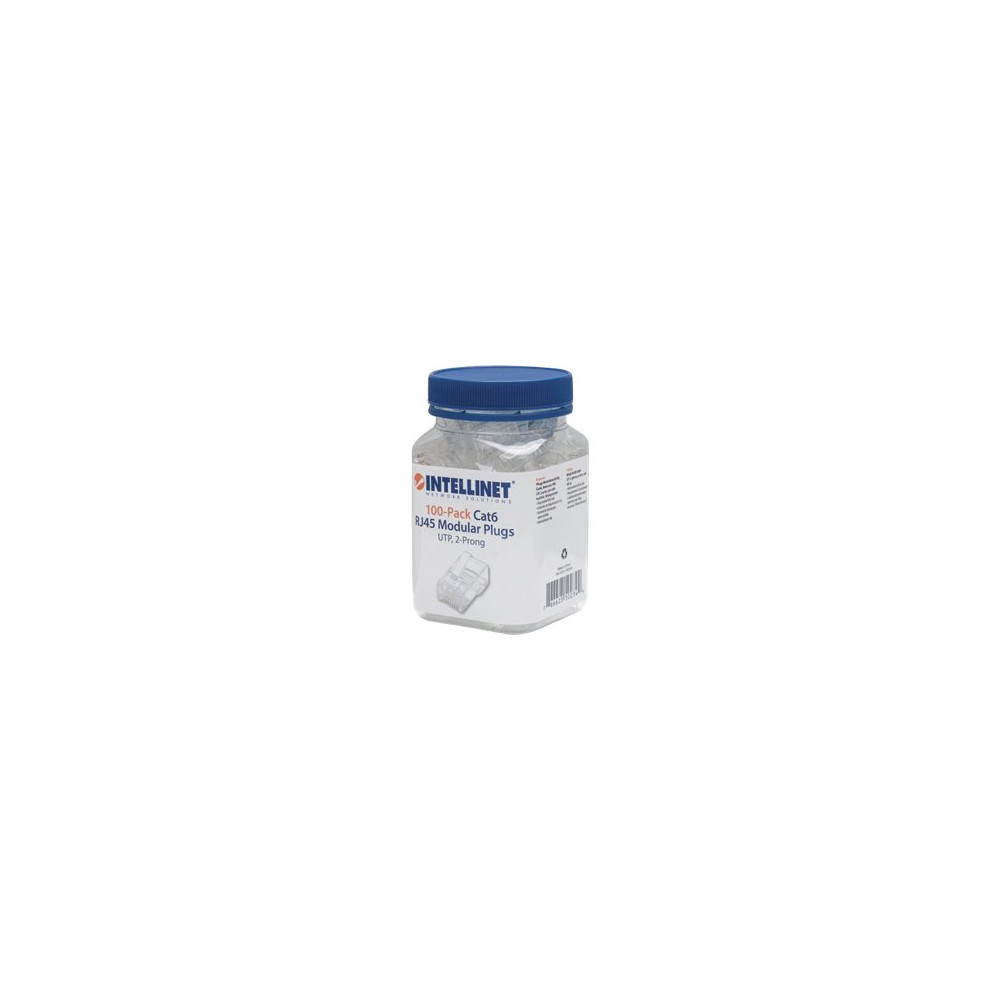 Produktbild för Intellinet RJ45 Modular Plugs, Cat6, UTP, 2-prong, for stran...