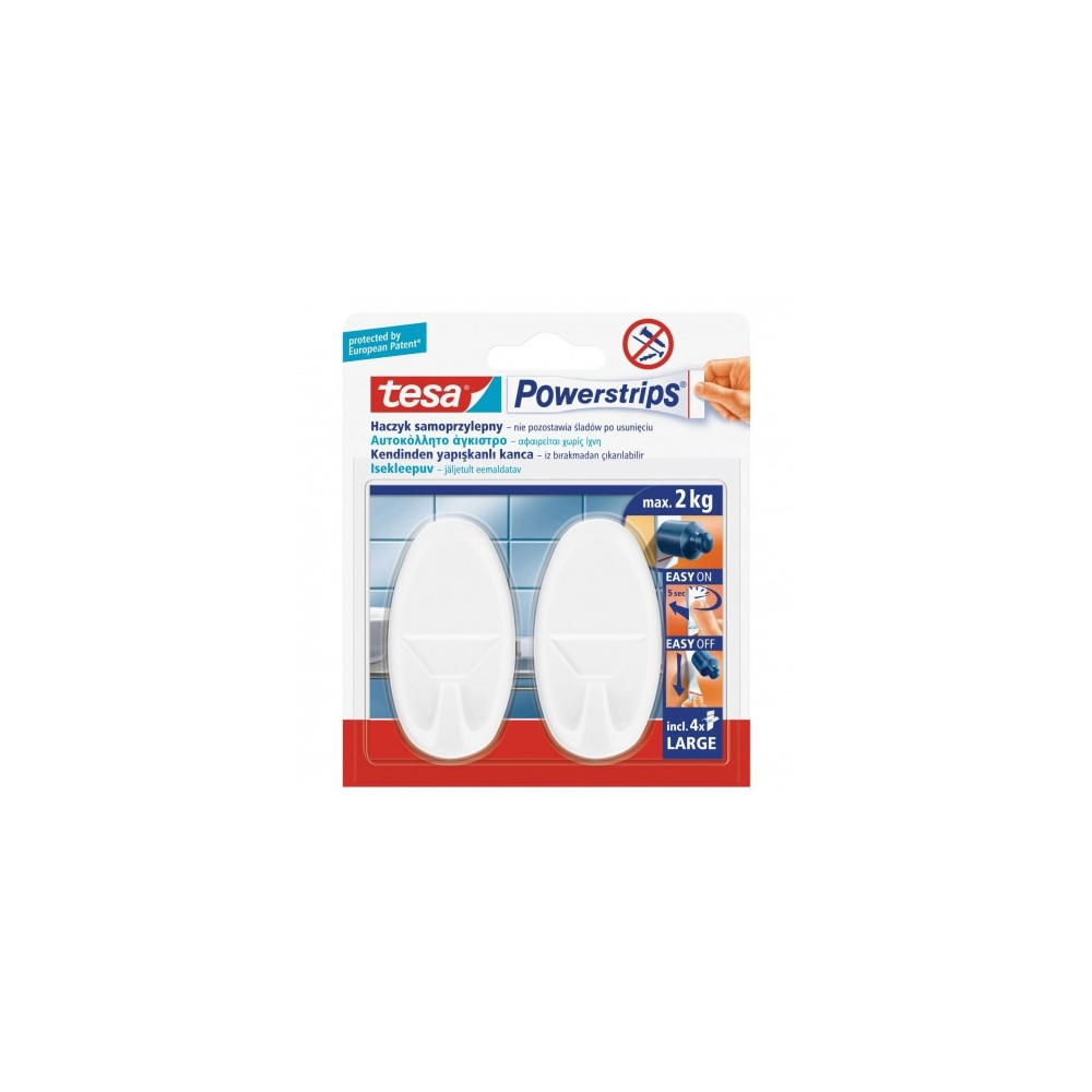 Produktbild för Tesa Powestrips självhäftande krok 2 st rund stor vit (58013...