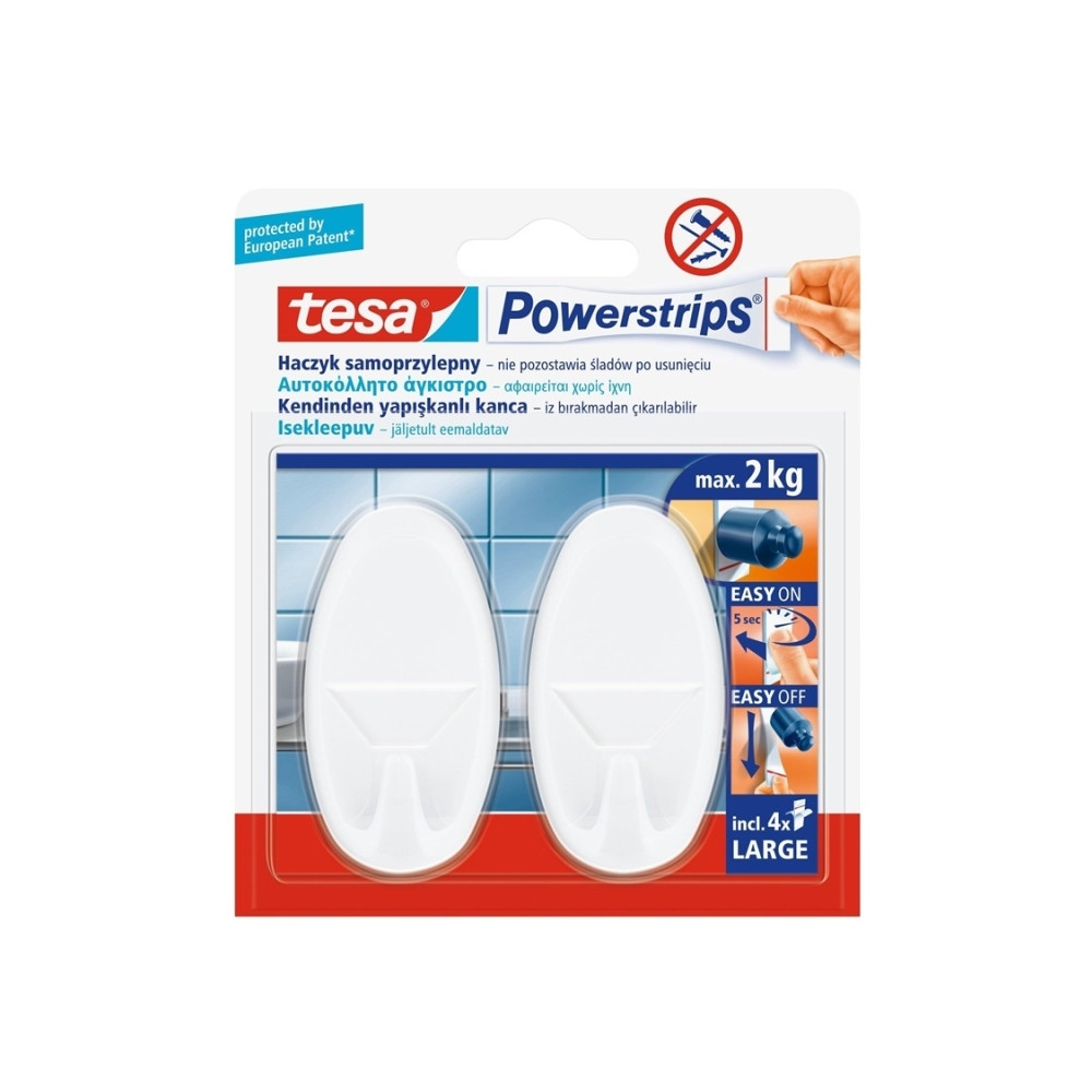 Produktbild för Tesa Powestrips självhäftande krok 2 st rund stor vit (58013...