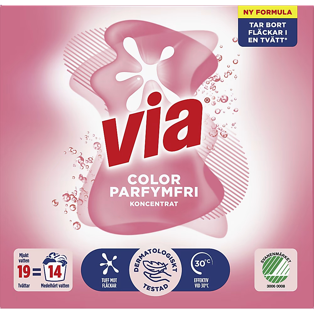 Produktbild för Via Color Parfymfri Tvättmedel Pulver 760g