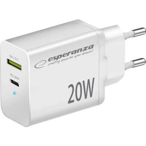 ESPERANZA Esperanza EZC105W nätladdare 20W USB-C PD / USB-A QC 3.0 18W...