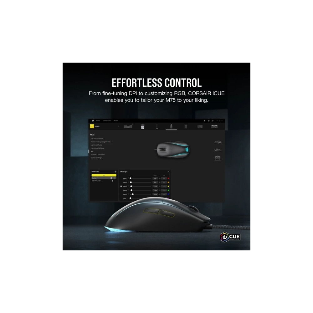 Produktbild för CORSAIR M75 - mus - låg vikt, RGB - USB