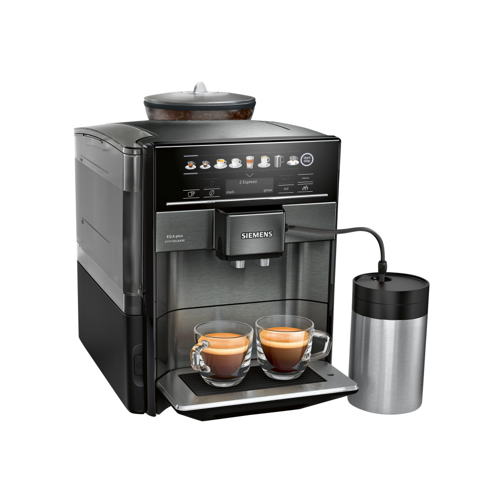 Produktbild för Siemens EQ.6 plus extraKlasse TE657F09DE - automatisk kaffekokare med mjölkskummare - 19 bar - mörk inox
