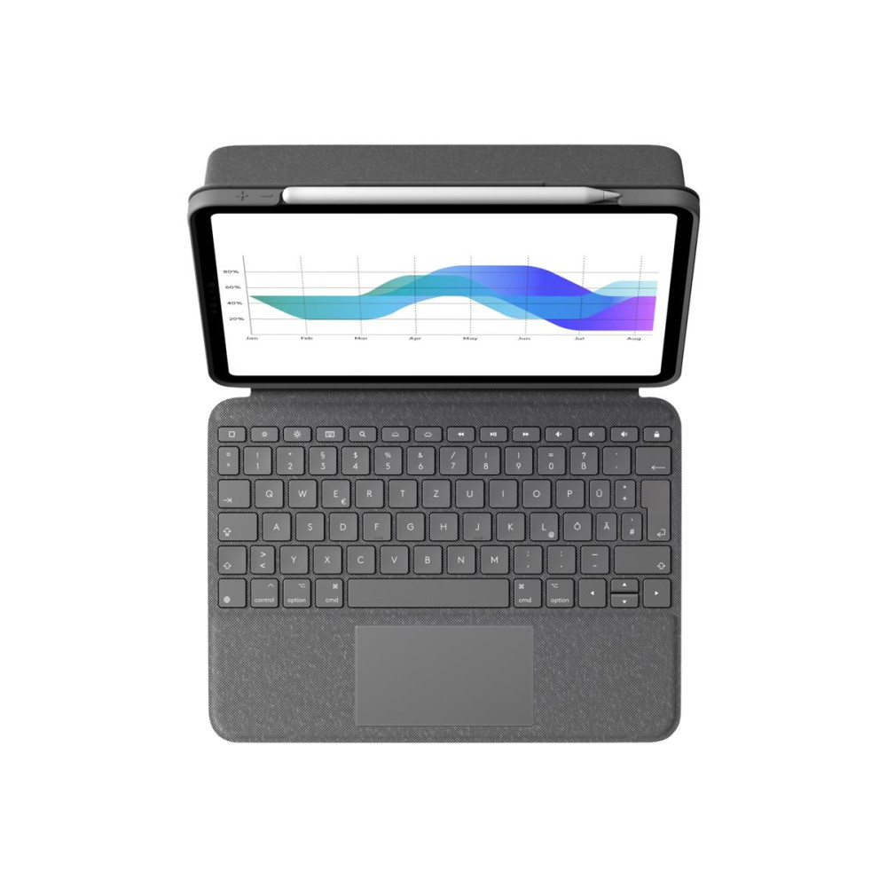 Produktbild för Logitech Folio Touch - tangentbord och foliefodral - med pekdyna - QWERTZ - tysk - oxford-grå Inmatningsenhet