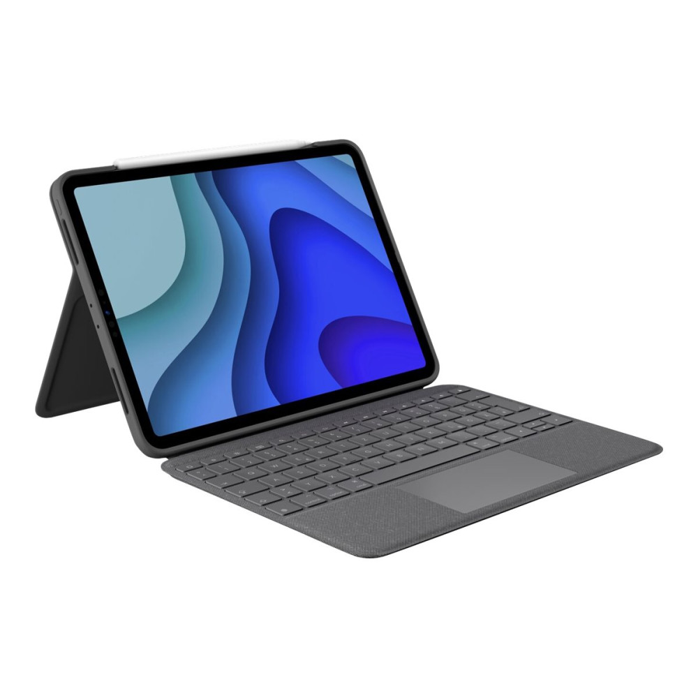 Produktbild för Logitech Folio Touch - tangentbord och foliefodral - med pekdyna - QWERTZ - tysk - oxford-grå Inmatningsenhet