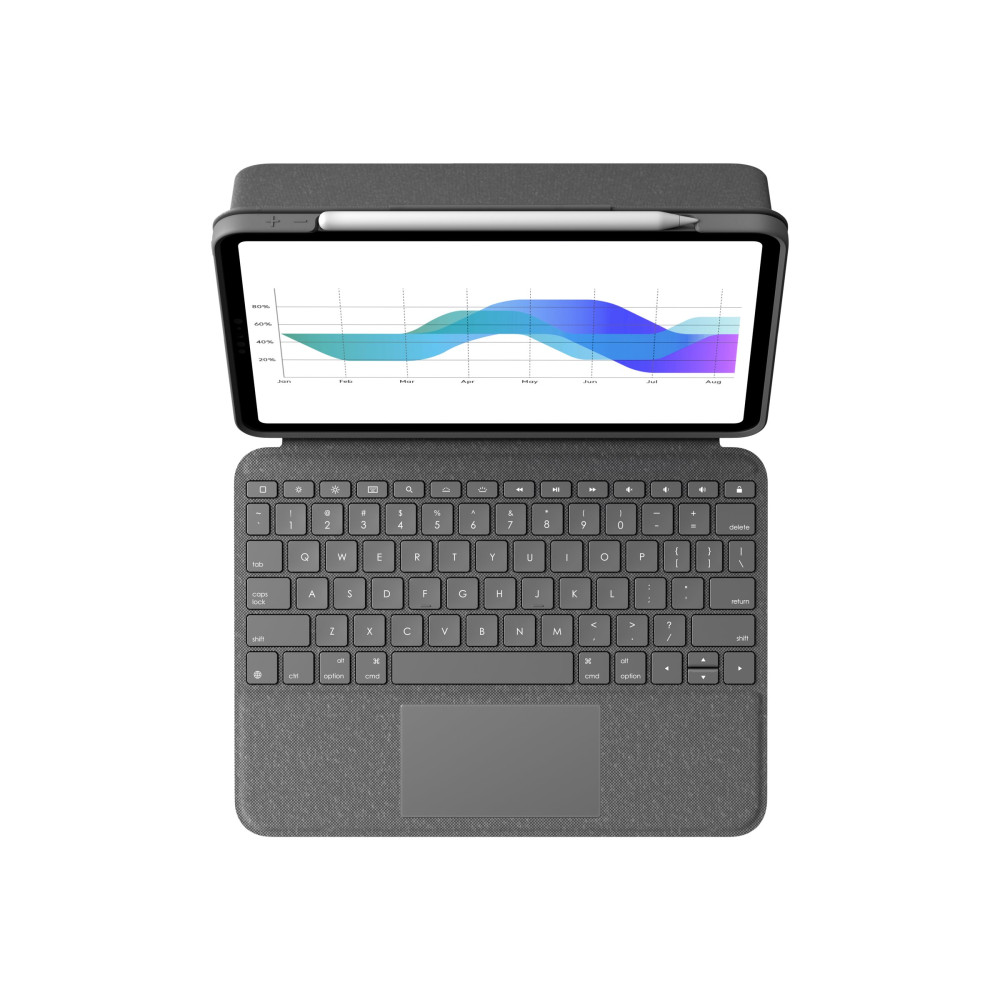 Produktbild för Logitech Folio Touch - tangentbord och foliefodral - med pekdyna - QWERTZ - tysk - oxford-grå Inmatningsenhet