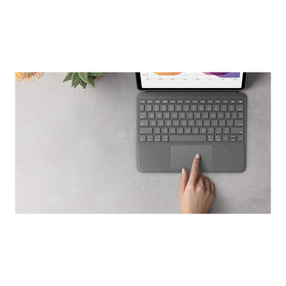 Produktbild för Logitech Folio Touch - tangentbord och foliefodral - med pekdyna - QWERTZ - tysk - oxford-grå Inmatningsenhet