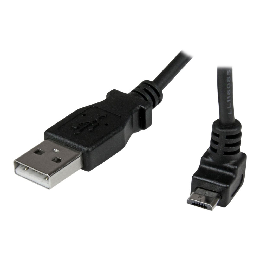 Produktbild för StarTech.com 2m Micro USB Cable Cord - A to Up Angle Micro B - Up Angled Micro USB Cable - 1x USB A (M), 1x USB Micro B (M) - Black (USBAUB2MU) - USB-kabel - mikro-USB typ B till USB - 2 m