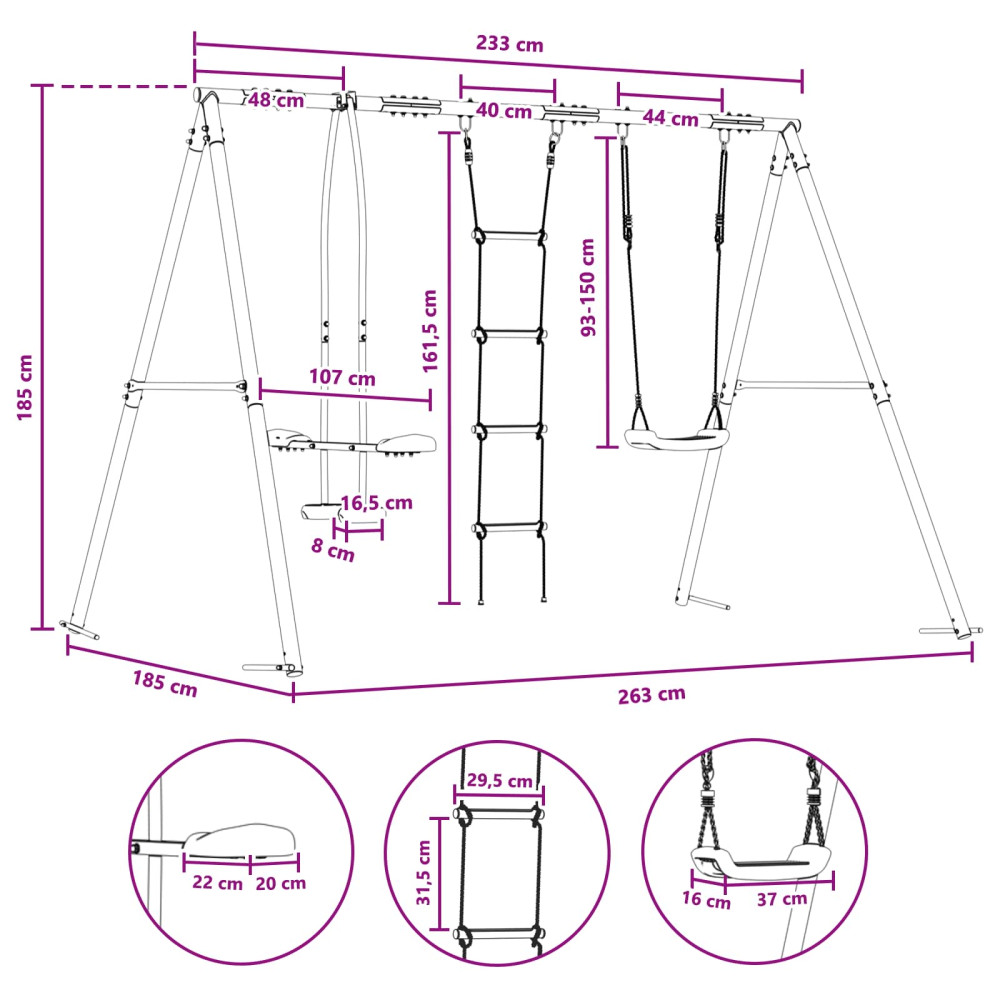 Produktbild för Utegunga set Flerfärgsdesign 263 x 185 x 185 cm Stål och PE
