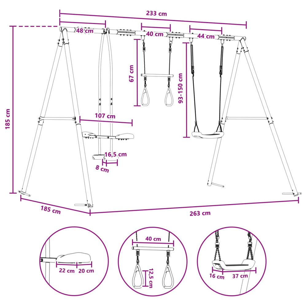 Produktbild för Utegunga set Flerfärgsdesign 263 x 185 x 185 cm Stål och PE
