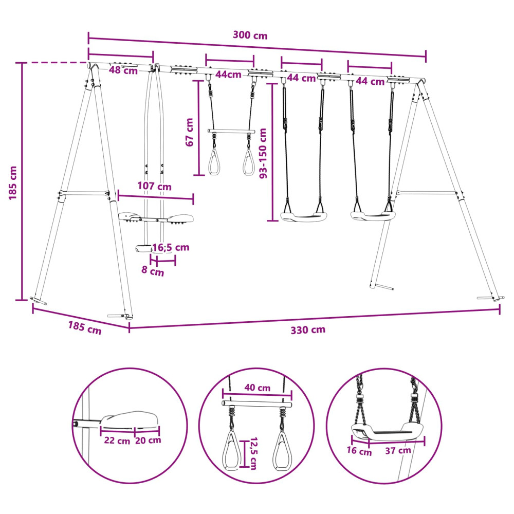 Produktbild för Utegunga set Flerfärgsdesign 330 x 185 x 185 cm Stål och PE