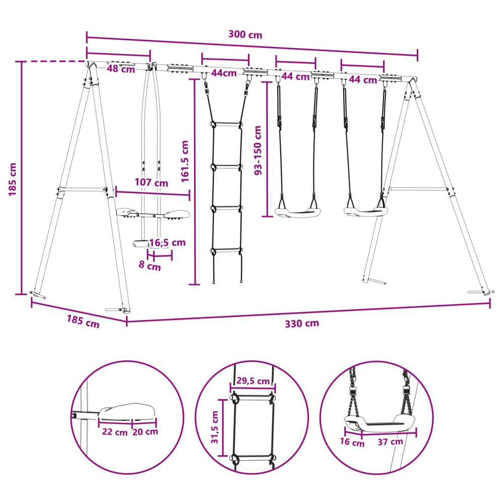 Produktbild för Utegunga set Flerfärgsdesign 330 x 185 x 185 cm Stål och PE