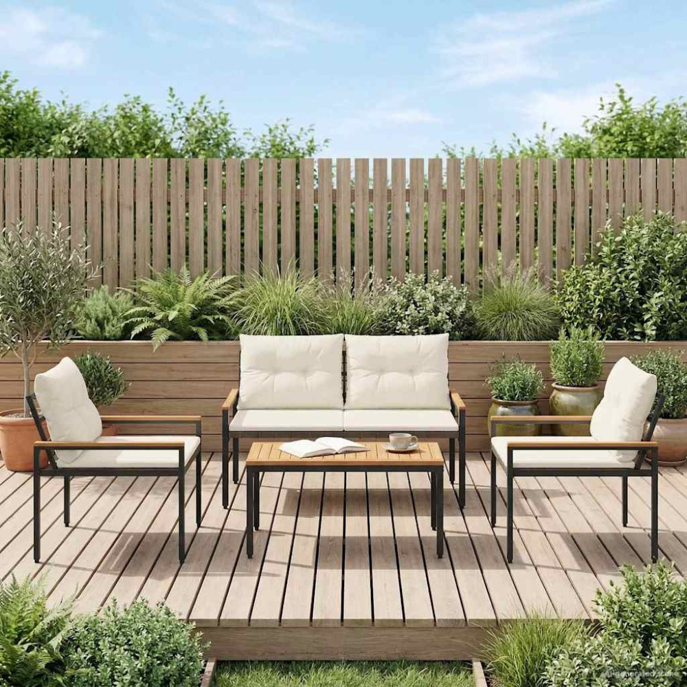 Produktbild för Utemöbelset 4 pcs Gräddvit konstrotting